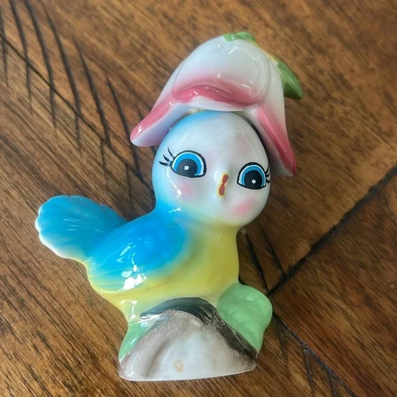 Vintage 1960’s Anthropomorphic Blue Bird Salt and Pepper Shakers with Tulip Hats - Picture 4 of 17